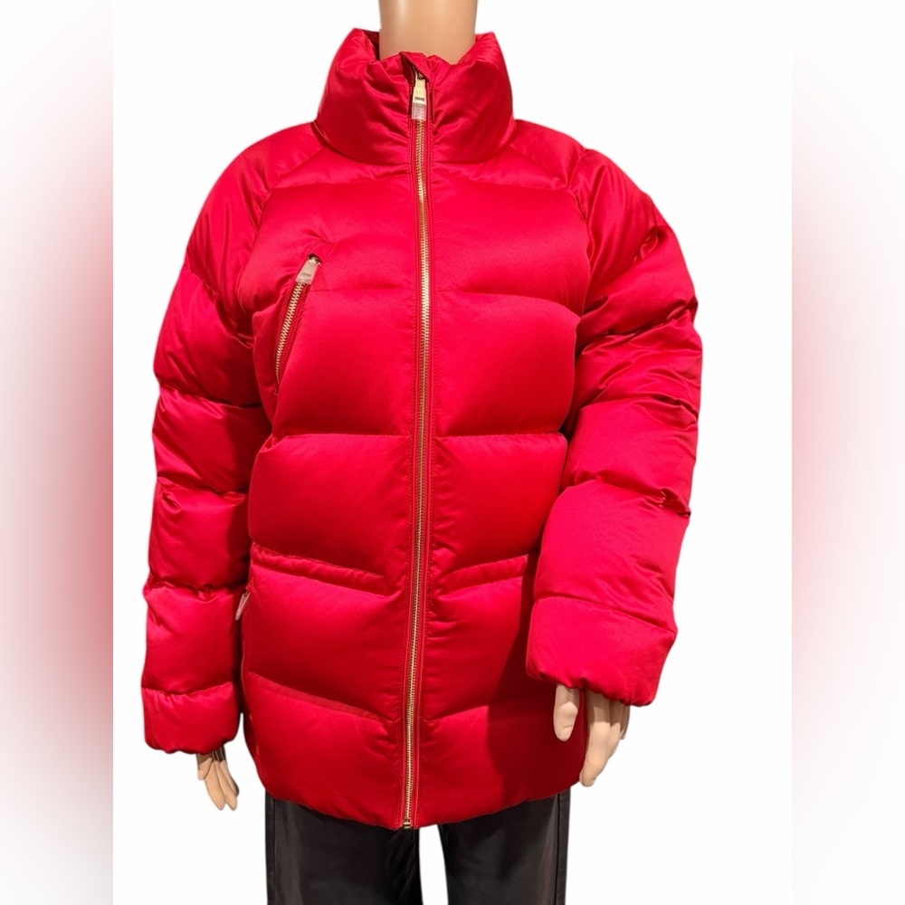 LAUREN RALPH LAUREN Womens Red Stand Collar Cinched Waist Puffer Jacket Size S - Picture 2 of 16